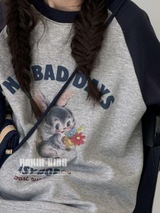 Trendy Splice Printed Loose Top Shoulder Sleeve for Girls Child Clothing Cotton Long Sleeve round Neck Spring Autumn Wear