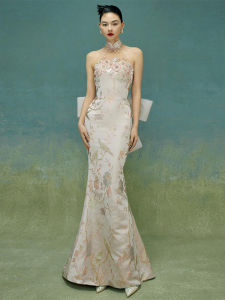 Elegant Morning Robe Wedding Dress for Women Chinese Style Qipao Tailored Engagement Dinner Party Long Evening Gown