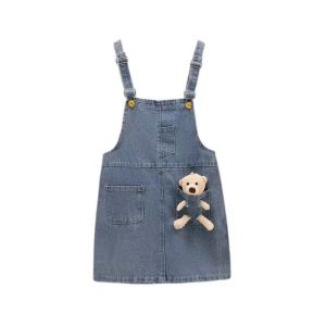 Stylish Korean Version Girls Denim Overalls Dress Cotton Material Spring Summer New Arrival Fashionable Little Girl Dress