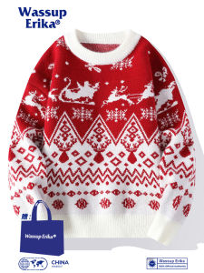 Wassup Erika Christmas Elements Red Sweater Mens Winter Couple Elk Clothing round Neck Pullover Knitwear