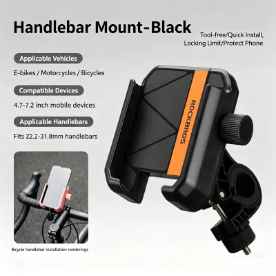 RockBros | Universal Motorcycle/Electric/Bicycle 22.2-31.8mm Handlebar Mobile Phone Mounting Bracket Phone Holder 360° Rotation Adjustable