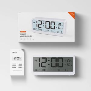 LCD Digital Alarm Clock Mute Electronic Clock Temperature Humidity Calendar Week Display Smart Night Light Mode Bedroom Clocks