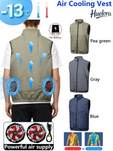 Air Cooling Vest Men Dual Fans USB Stand Collar Summer Work Sleeveless Waistcoat 3 Colors Outdoor Fishing Cooling Jacket