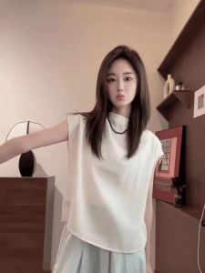 WANGGONGZHU | Princess Style Sleeveless High Collar Loose Fit Slimming Top Womens Summer T-Shirt Design Sensation Niche Fashion Trend