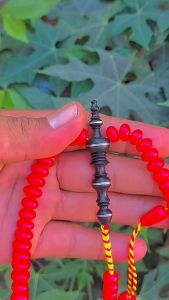 Tasbih Batu Karang Read Koral Marjan Kombinasi Kayu Teras Gemunggal Ukuran 8mm Model Gepeng Muslim - Motif