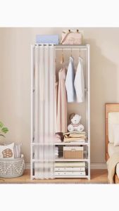 ชั้นวางของพร้อมม่าน ราวแขวนผ้า ราวตากผ้า ราวแขวนเสื้อผ้าพร้อมผ้าม่านป้องกันฝุ่น ที่แขวนเสื้อผ้า+ชั้นวางของ มีให้เลือก 2 แบบ พร้อมส่ง QE