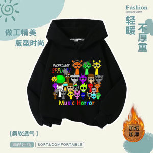 New 2025 Childrens Fleece-lined Hoodie Sprunki Rhythm Box Music Game Clothes Kids Thermal Cotton Pullover Spring Autumn Winter