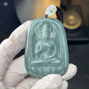 TIMESWIND Natural Authentic A-type Jade Blue Water Jingping Guanyin Pendant Protect Women Men Necklace for Gift with Certificate