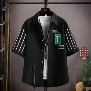 Ice Silk Short Sleeve Shirt Mens Summer Fashionable Teenage Breathable Lightweight Polyester Casual Printed Sharp Collar Top