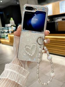 Fancy Shell Pattern Bracelet for Samsung Zflip5/4/3 Phone Case New Arrival Foldable Screen Galaxy Yw24flip Ultra Thin Net Red Ins Flip Drop-Resistant Zflip6 Protective Case