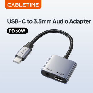 Cabletimes | CABLETIME PD60W Fast Charger Adapter USB C to 3.5mm Audio hub USBC Headphone Charger 2-in-1 jack Adapter Hi-Fi for iPhone Xiaomi