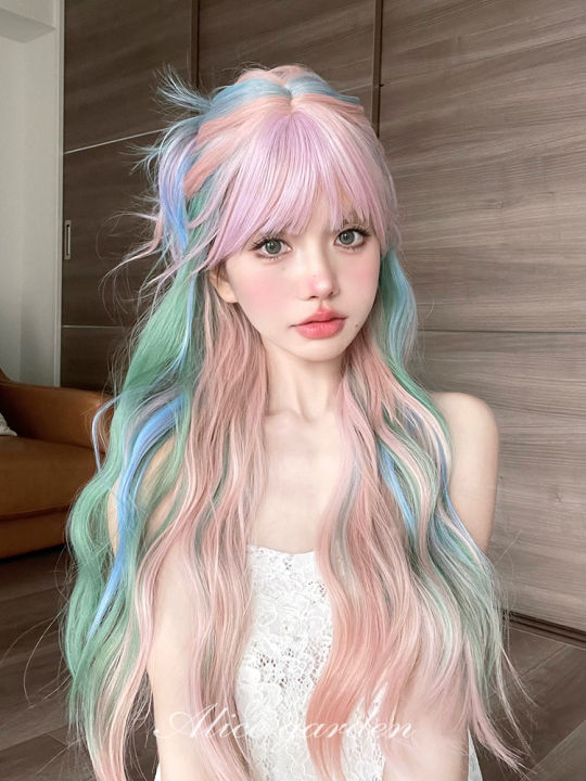 Alice Garden Long Rainbow Hair Fake Wig for Women Cute Soft Girl