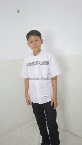 Naslin Baju Koko Anak Laki-Laki Lengan Pendek Usia 4-15 Tahun Hitam Motif Falcon Bahan Toyobo