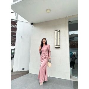 Lyodra Dress Satin Silk Premium Gaun Pesta Bridesmaids Kondangan Lamaran Lebaran Modern Terbaru