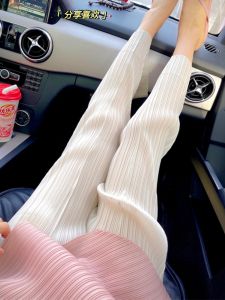 High Waist Loose Fit Nine-Piece Pants Womens Gauze Design Sensation Thin Casual Trousers High Waist Ankle-Length Splicing