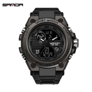 SANDA 739 Watches Men Military Army Mens Watch Waterproof Sport Wristwatch Dual Display Quartz Watch Male Relogio Masculino