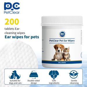 PETCLEAR 200Pcs Pet Ear Wet Wipes Dog Cat Ear Cleaning Wipes Ear Stain Remove Tissues for Pets Disposable Non-woven Wet Towels