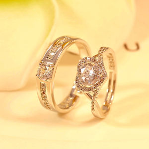 Couples Simulation Diamond Ring Adjustable Wedding Ceremony Props Womens Ring Mens Ring Alloy Plated Silver Gold