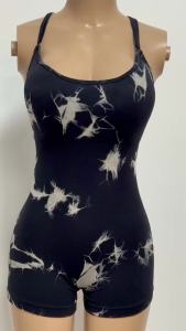 Women Tie Dye Seamless Yoga Jumpsuit Criss Cross Backless Butt Lifting Workout Romper Gym Fitness One Piece Bodysuit