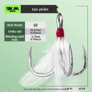 9KM DWLIFE | 9KM 15-30PCS Móc Câu Có Lông Bằng Thép Carbon Cao Cấp Móc Câu Ba Ngạnh Cong Tròn Dùng Cho Câu Cá Nước Mặn Nước Ngọt