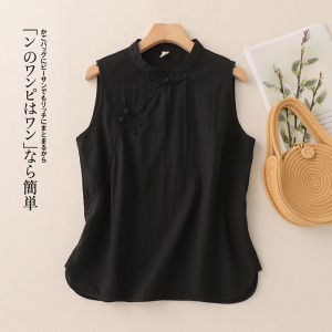 Womens Cotton Linen Button Vest Sleeveless Outerwear Summer New Style National Trend Shoulder Pad High End Best Selling Chinese Style Top