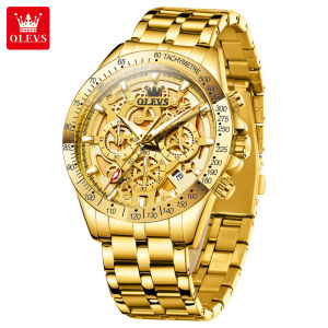 OLEVS Mens Watch Original waterproof Fashion Business Gold Watch Stainless Strap Quartz Chronograph Mens Wrist Watches