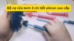 Bộ Cọ rửa bình sữa silicon 3 chi tiết tay cầm xoay 360 độ cao cấp cho bé