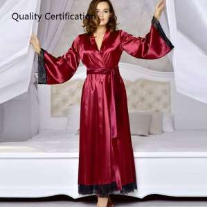 Batobe Bride Long Cardigan Women Sleepwear Bath Robe Polyester Fiber Pure Color Casual Home Wear Short Sleeve Midi Dress