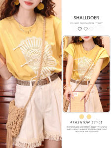 Shalldoer | Retro Hong Kong Style New Chinese Short Sleeve Hook Flower Button Womens Shirt Unique Stylish Versatile Top For Summer 2025