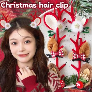2Pcs Christmas Antler Hairpins - Red Mini Hat Hairclip Mini Elk Ears Bells Hair Clip Santa Claus Headwear New Year Barrette Sweet Cute Xmas Party Hair Accessories