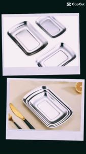 Đĩa Inox 304 Chữ Nhật Thép Không Gỉ Đựng Thịt Nướng - Đồ Ăn Tráng Miệng