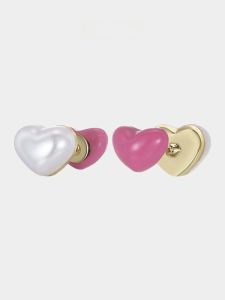 French Double-Sided Heart Pearl Earrings Women Unique Personality High-End Sweet Ear Jewelry Fashionable Korean Style