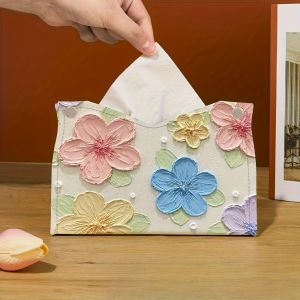 Elegant Floral Pattern Tissue Box - Oil Painting Style Perfect for Living Room Desktop Storage or Home Dining Room Decoration