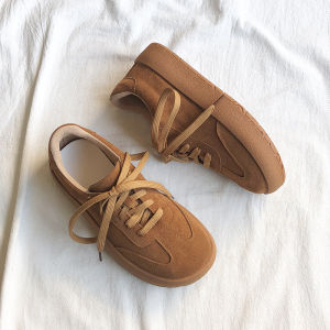 Retro German Training Shoes Womens Casual Style Thick Bottom Leather Sneakers Comfortable Breathable Fashionable Fall Season
