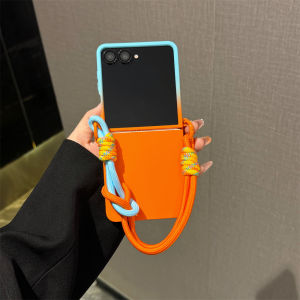 Gradient Color Hard PC with Braided Colorful Rope Wrist Hand Strap Lanyard Phone Case For Samsung Galaxy Z Flip 8 7 FE 6 5 4 3