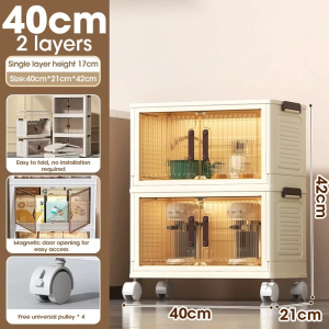 LIKHA Foldable Multi-Layer Storage Cabinet with Multiple Functions No Installation Required Space-Saving with Wheel