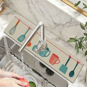 VIKAMA Modern Kitchenware Printed Faucet Mat Minimalist Faucet Mat Kitchen Absorbent Anti Slip Mat Home Decoration
