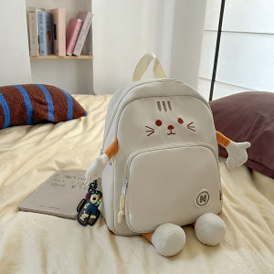 Cute Cat Print Backpack Lightweight Travel Student Bookbag for Women New 2025 Cartoon Nylon Vertical Square Shape Zipper Closure