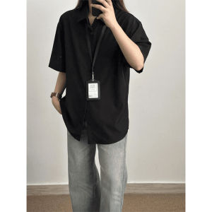 Cleanfit Casual Ice Silk Short Sleeve Shirt Mens Summer High-End Feel Stand Collar Sun Protection Outerwear Loose Fit Breathable