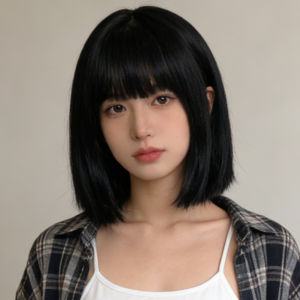 Wig full headgear fashionable sweet girl air bangs short hair mechanism simulation hair