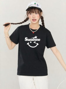 Gbiaior | Hand-painted Print Loose Vintage Collegiate Style Cotton Short Sleeve T-shirt