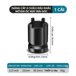 Đầu khẩu mở đai ốc máy mài góc nâng cấp 4 chấu - Đầu tuýp 1/2 inch thép Cr-Mo siêu cứng cao cấp