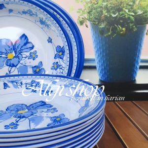 12Pcs Piring makan cekung Melamin bunga tingkok japan anti kelopek tahan panas