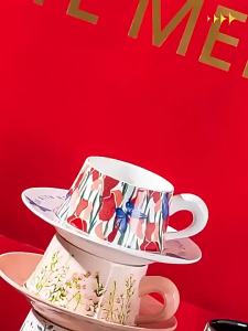 Timemore | Luxury Iris Ceramic Coffee Cup Gift Set for Couples Friends Birthday Wedding Housewarming