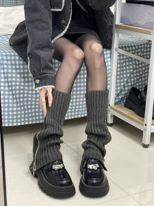 Gray Knitted Mid-Calf Socks with Zipper Leg Covers Y2K Millennium Spicy Girl Autumn Winter Woolen Thick Warm Tube Socks for Women