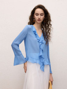 LANCY FROM 25 | Elegant Vintage V-Neck Ruffled Design Shirt