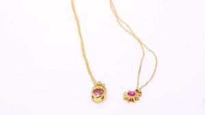 2PCS/Lot Anime Princess Long Hair Sun Crystal Crown Charm Necklace Rapunzel Rhinestone Girl Gift Pendant Chain Elegant Jewelry