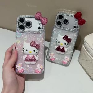 Sanrio | Kawaii Glitter Diamond Hello Kitty Phone Case For iPhone 11 12 13 14 15 16 17 Pro Max Plus 17 Pro Shockproof Cartoon Back Cover