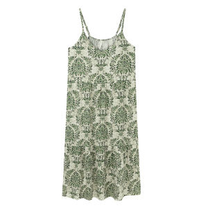 miiow | MiiOW Womens Ice Silk Mint Wave Summer Sleepwear Dress With Chest Pad V-Neck Short Sleeve Midi Dress Casual Home Clothes