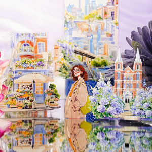 Mr.Paper 4 Packs PET Stickers Aesthetic Cityscape Landscape Diorama Stickers for Journal Scrapbooking DIY Coffee Cup Phone Case